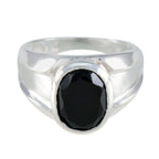 Black Onyx Solitaire French 925 Silver Black Gems Versatile Artisan Ring Jewelry