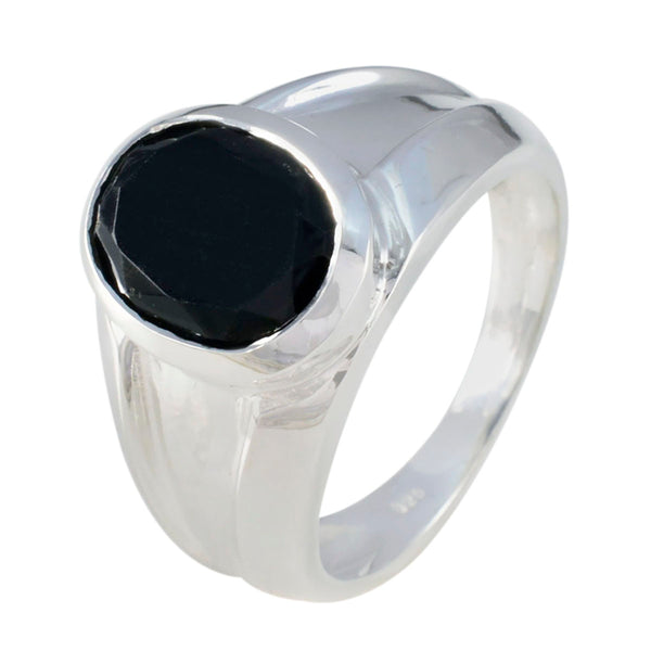 Black Onyx Solitaire French 925 Silver Black Gems Versatile Artisan Ring Jewelry