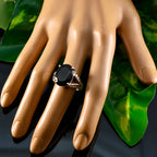 Black Onyx Solitaire French Sterling Silver Black Gemstone Mid weight Graceful Ring Jewellery