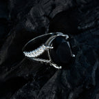 Black Onyx Solitaire French Sterling Silver Black Gemstone Mid weight Graceful Ring Jewellery
