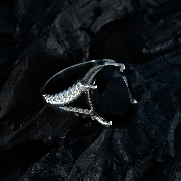 Black Onyx Solitaire French Sterling Silver Black Gemstone Mid weight Graceful Ring Jewellery