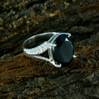 Black Onyx Solitaire French Sterling Silver Black Gemstone Mid weight Graceful Ring Jewellery