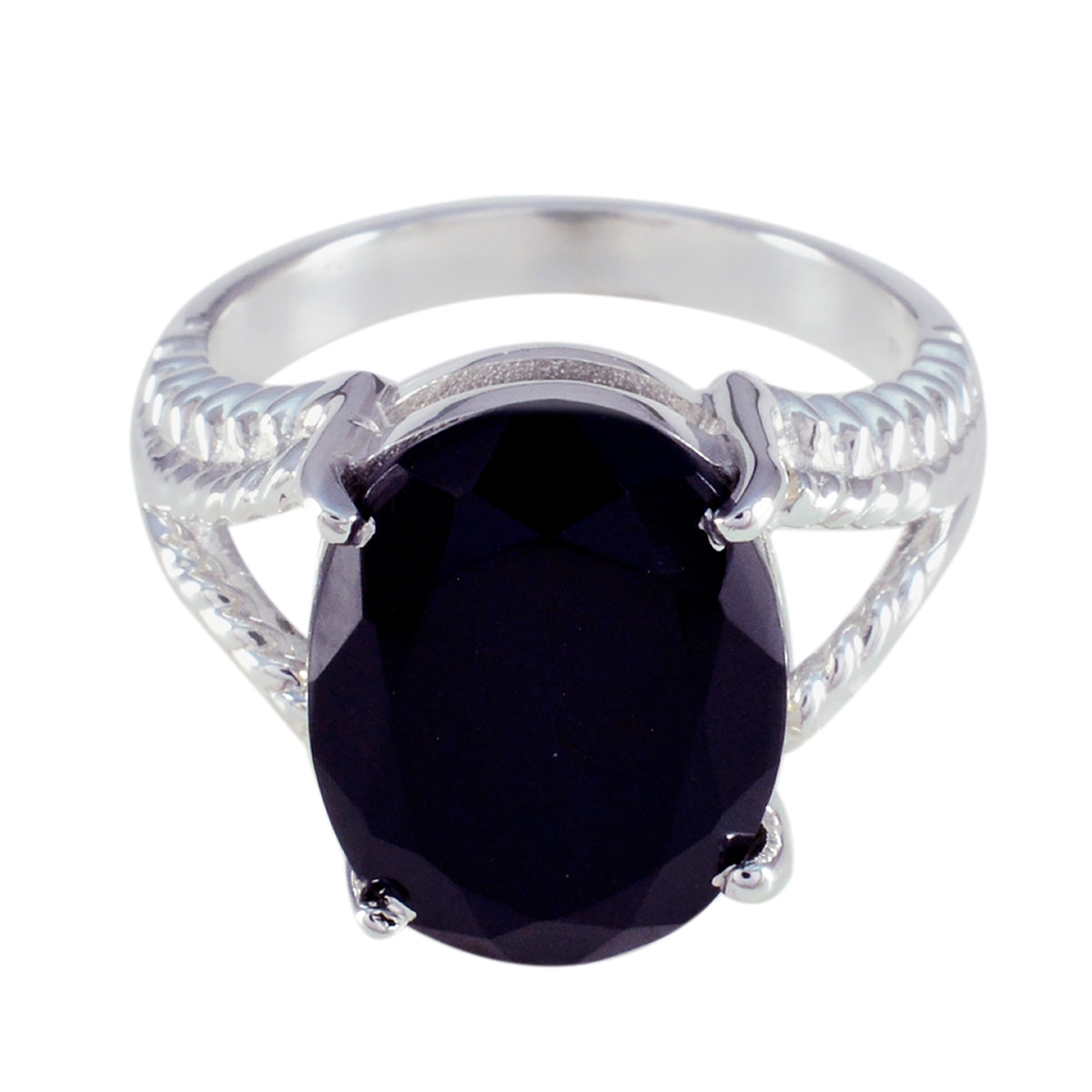 Black Onyx Solitaire French Sterling Silver Black Gemstone Mid weight Graceful Ring Jewellery Main image