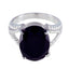 Black Onyx Solitaire French Sterling Silver Black Gemstone Mid weight Graceful Ring Jewellery