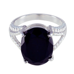 Black Onyx Solitaire French Sterling Silver Black Gemstone Mid weight Graceful Ring Jewellery