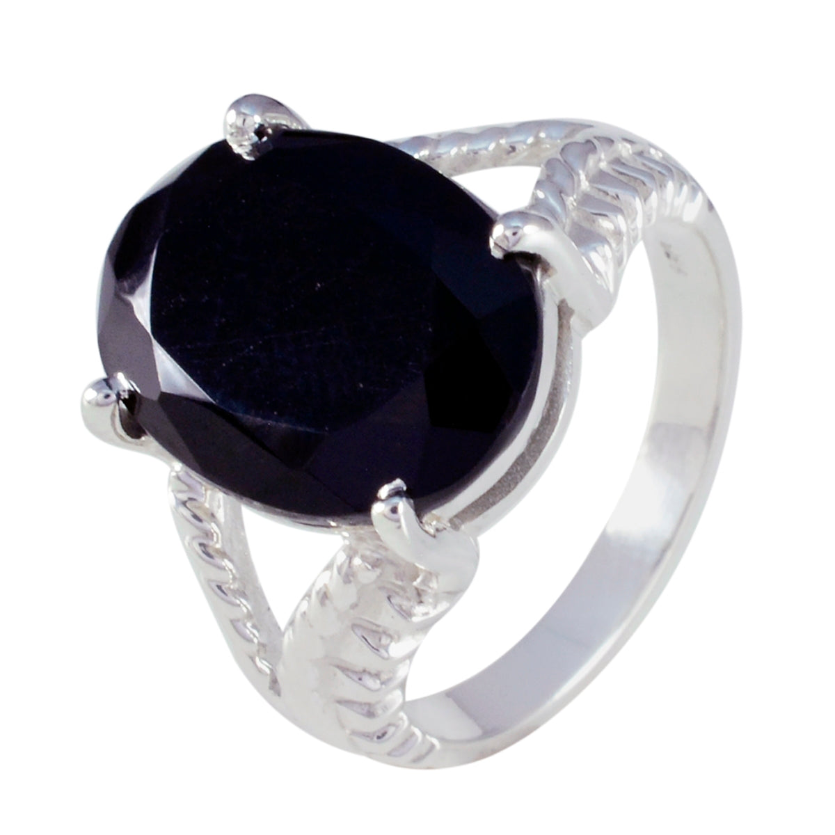 Black Onyx Solitaire French Sterling Silver Black Gemstone Mid-weight Graceful Ring Jewellery Secondary image