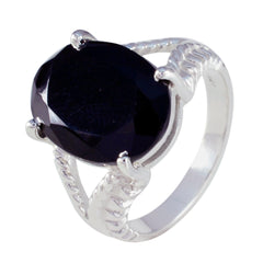 Black Onyx Solitaire French Sterling Silver Black Gemstone Mid weight Graceful Ring Jewellery