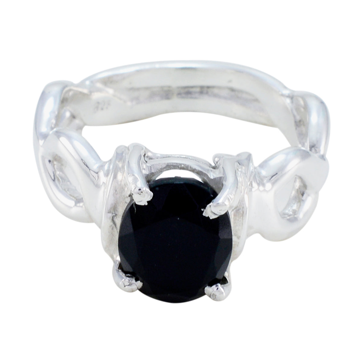 Schwarzer Onyx Solitär Italienisches 925 Silber Schwarze Edelsteine Auffälliger Seildrahtring Schmuck Zweitbild