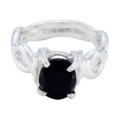 Black Onyx Solitaire Italian 925 Silver Black Gems Eye catching Rope Wire Ring Jewelry