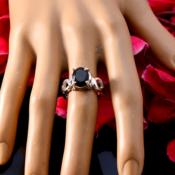Black Onyx Solitaire Italian 925 Silver Black Gems Eye catching Rope Wire Ring Jewelry