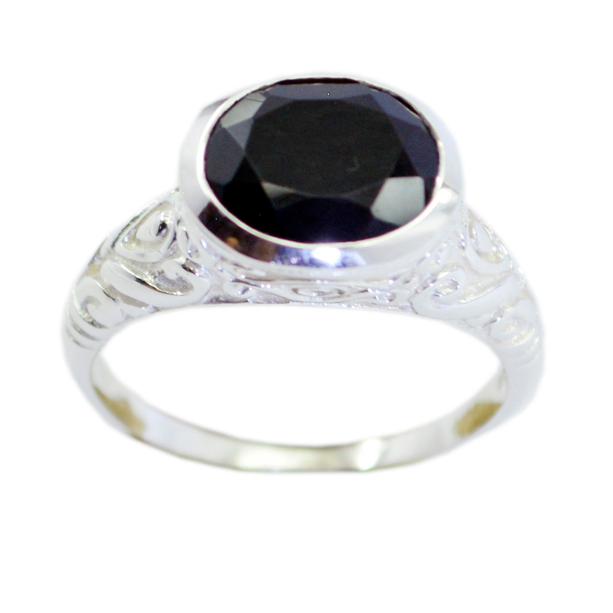 Black Onyx Solitaire French 925 Silver Black Gemstones Minimal Art Deco Ring Jewellery Hoofdafbeelding