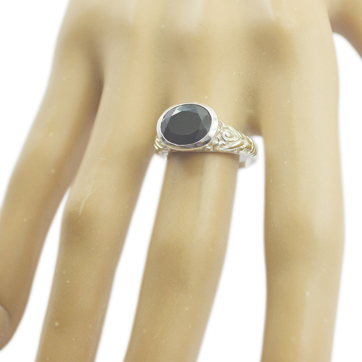 Schwarzer Onyx Solitär Französischer 925 Silber Schwarze Edelsteine Minimal Art Deco Ring Schmuck Zweitbild