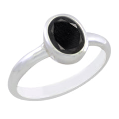 Black Onyx Solitaire American 925 Sterling Silver Black Gemstones Delicate Glamorous Ring Jewelry