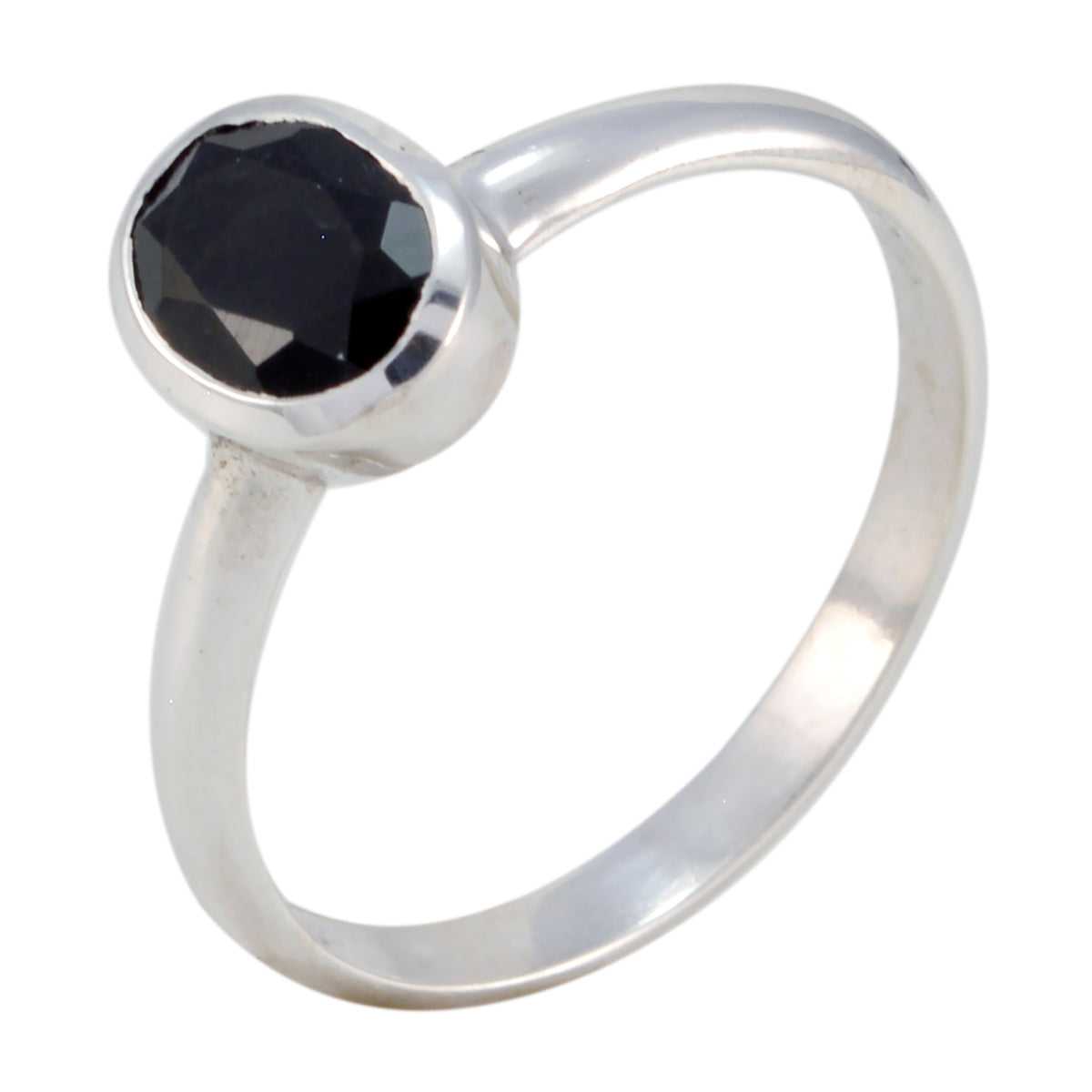Black Onyx Solitaire American 925 Sterling Silver Black Gemstones Delicate Glamorous Ring Jewelry