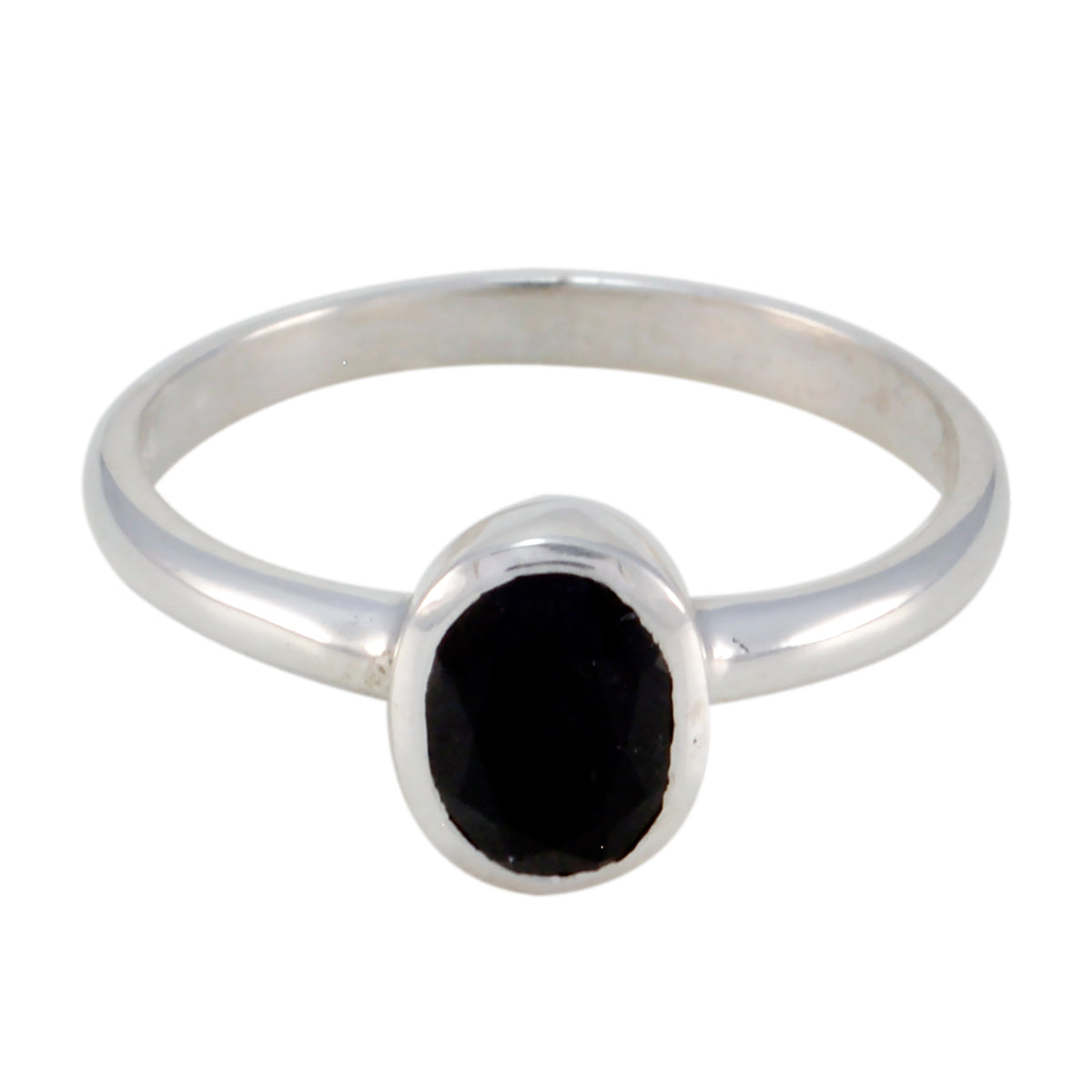 Black Onyx Solitaire American 925 Sterling Silver Black Gemstones Delicate Glamorous Ring Jewelry