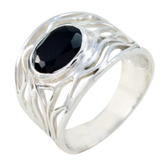 Black Onyx Solitaire Middle Eastern Sterling Silver Black Gemstones Minimal Rope Wire Ring Jewellery