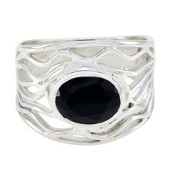 Black Onyx Solitaire Middle Eastern Sterling Silver Black Gemstones Minimal Rope Wire Ring Jewellery