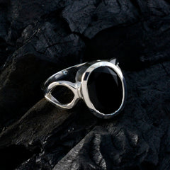 Black Onyx Solitaire French 92.5 Silver Black Gemstones Minimal Contemporary Ring Jewelry