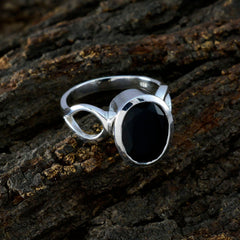 Black Onyx Solitaire French 92.5 Silver Black Gemstones Minimal Contemporary Ring Jewelry