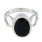 Black Onyx Solitaire French 92.5 Silver Black Gemstones Minimal Contemporary Ring Jewelry