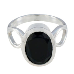 Black Onyx Solitaire French 92.5 Silver Black Gemstones Minimal Contemporary Ring Jewelry