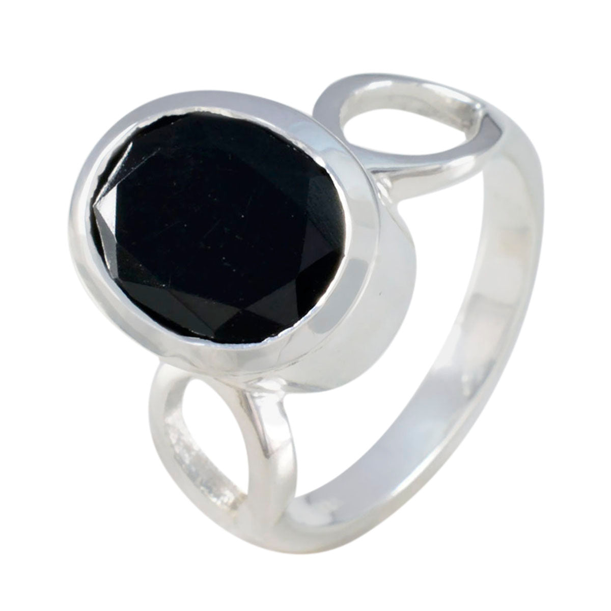Black Onyx Solitaire French 92.5 Silver Black Gemstones Minimal Contemporary Ring Jewelry