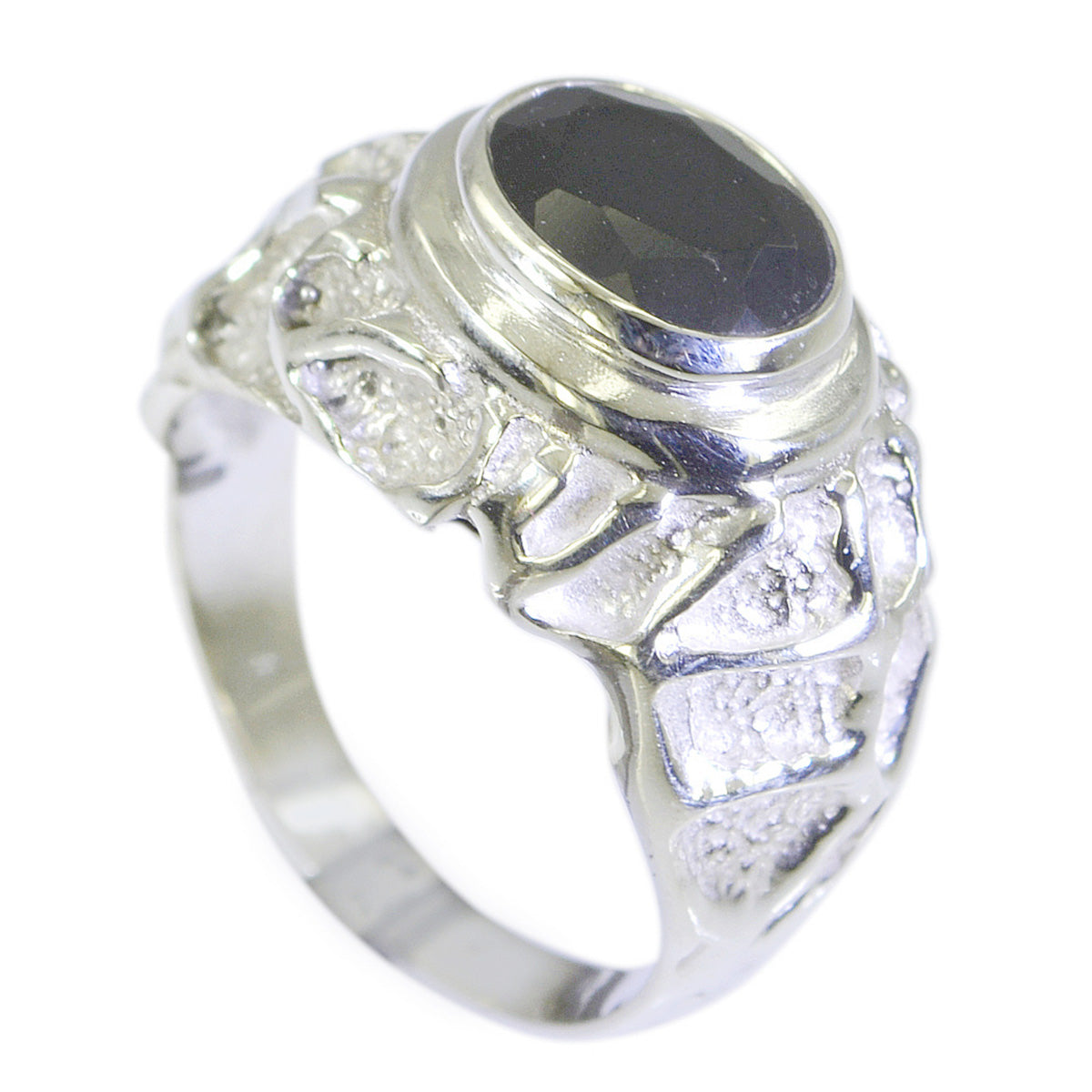Schwarzer Onyx Solitär Französischer 925 Silber Schwarze Edelsteine Edgy Traditioneller Ring Schmuck