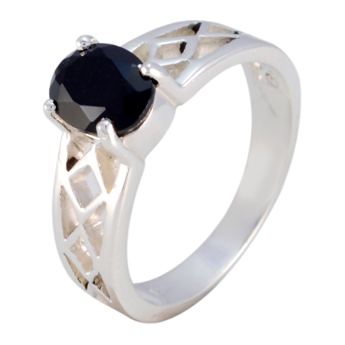 Black Onyx Solitaire Latin American 925 Sterling Silver Black Gemstone Featherlight Rope Wire Ring Jewelry