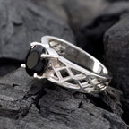 Black Onyx Solitaire Middle Eastern Silver Black Gemstone Slim Rope Wire Ring Jewelry