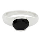 Black Onyx Solitaire French Sterling Silver Black Gemstone Mid weight Fairytale Ring Jewelry