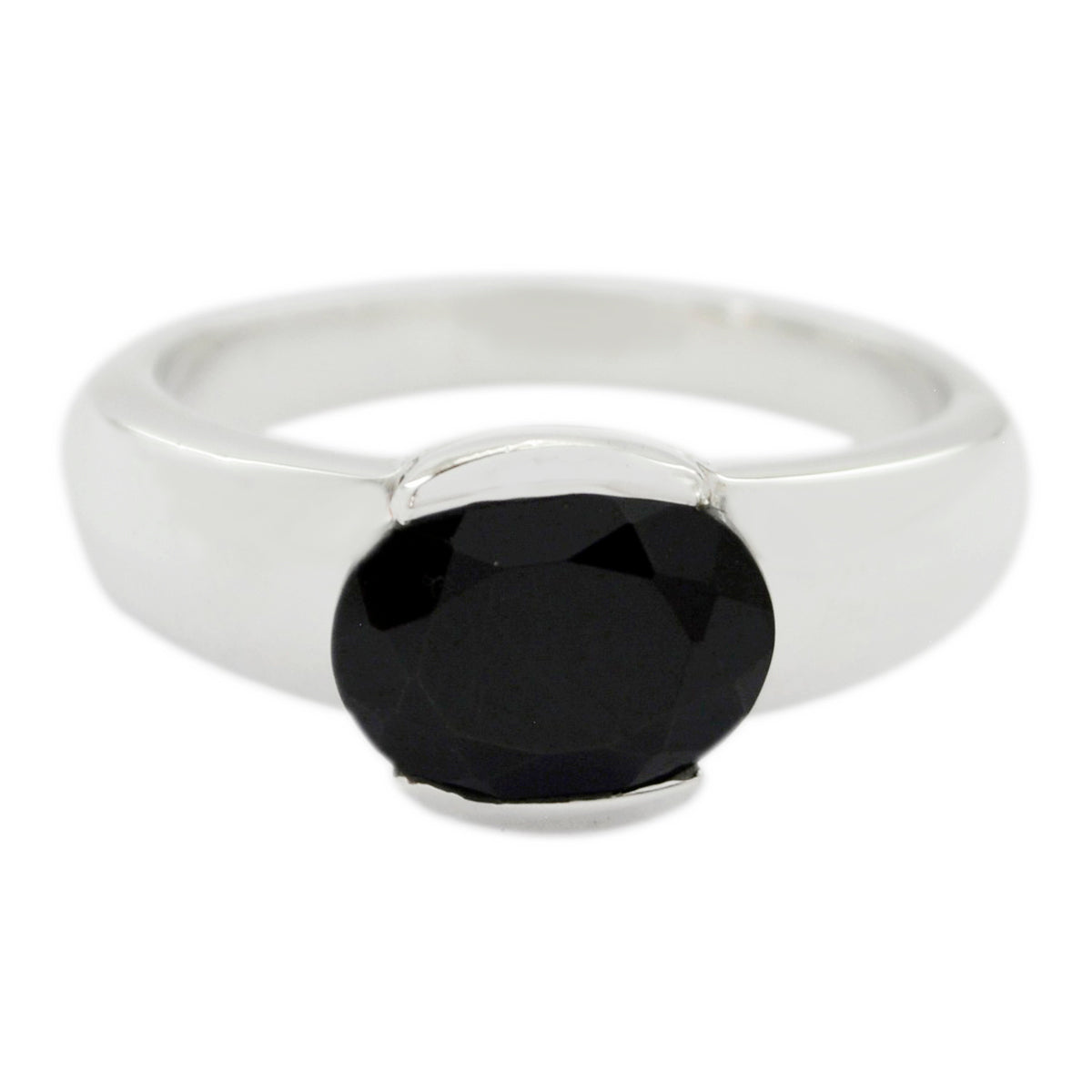 Black Onyx Solitaire French Sterling Silver Black Gemstone Mid weight Fairytale Ring Jewelry