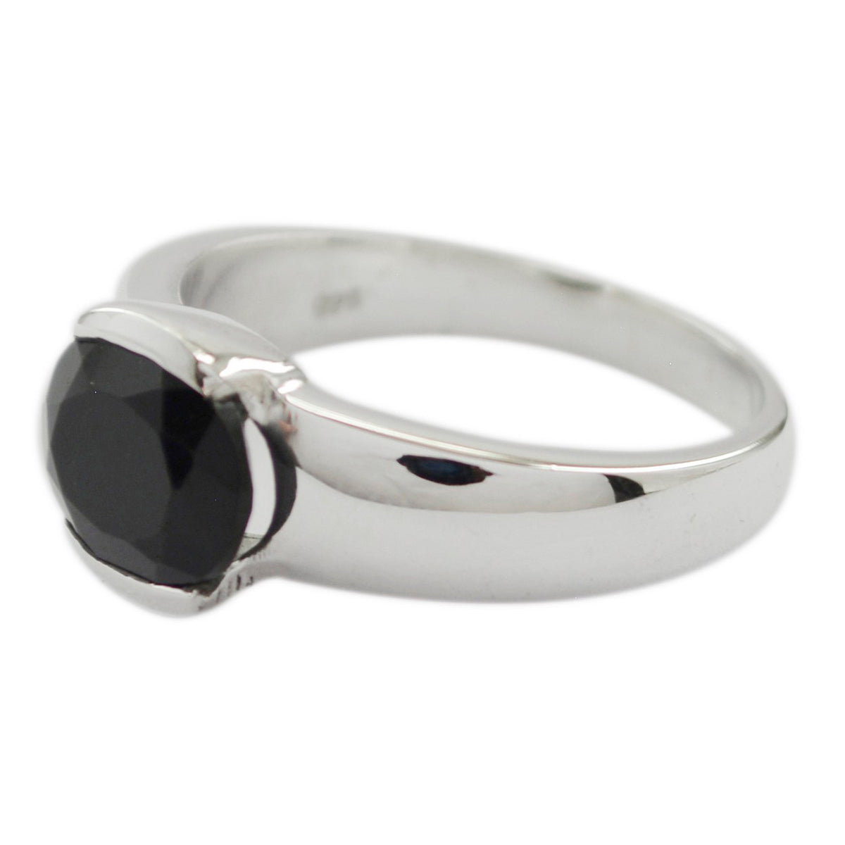 Black Onyx Solitaire French Sterling Silver Black Gemstone Mid weight Fairytale Ring Jewelry