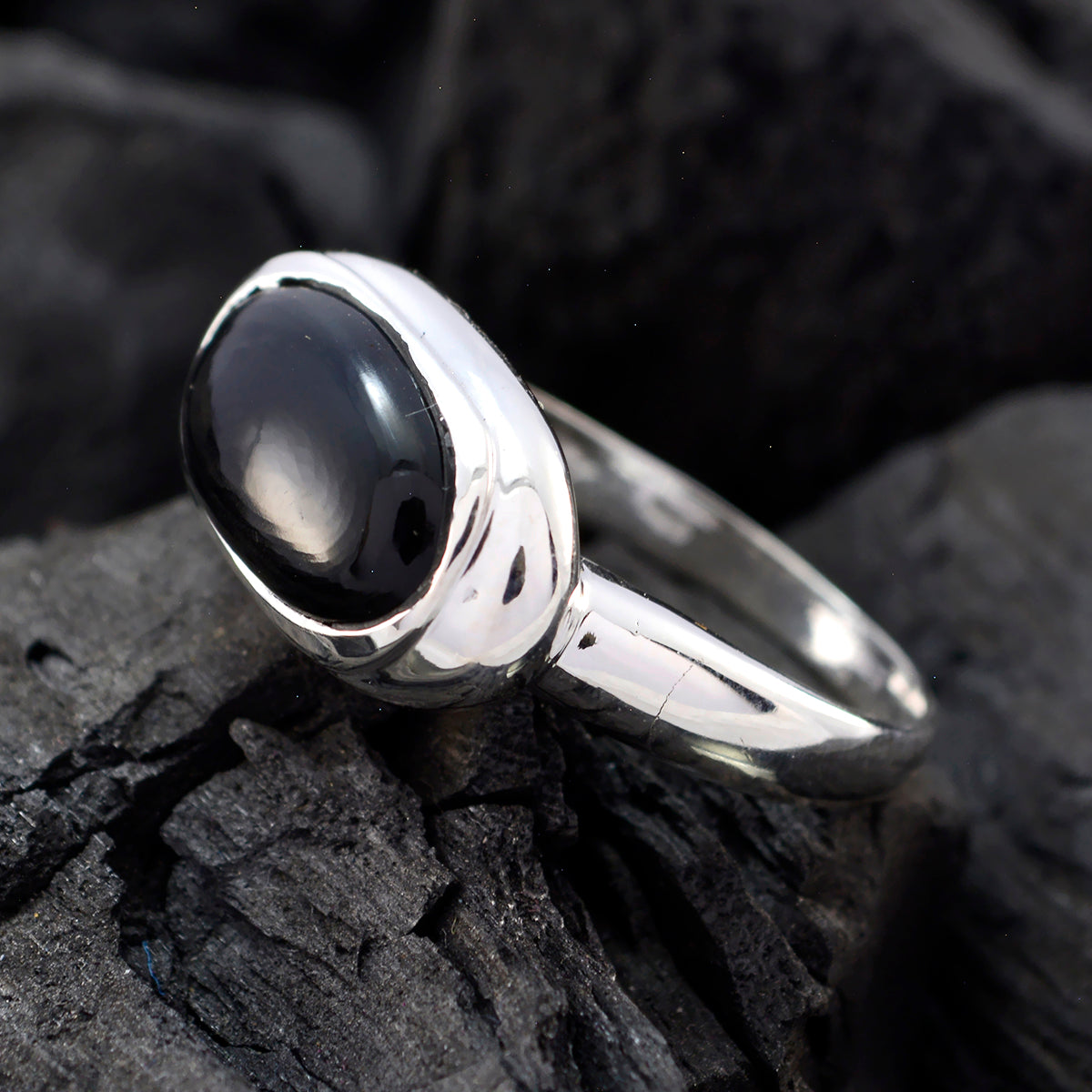Black Onyx Solitaire Moroccan Sterling Silver Black Gems Minimal Ethnic Ring Jewellery