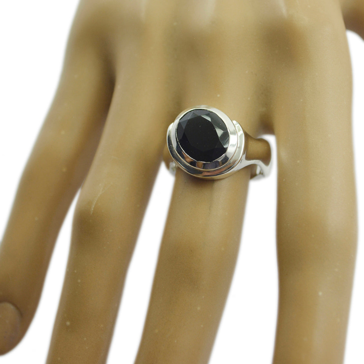 Zwarte Onyx Solitaire Marokkaans Zilver Zwarte Edelstenen Middelzware Sprookjesring Sieraden Secundaire afbeelding