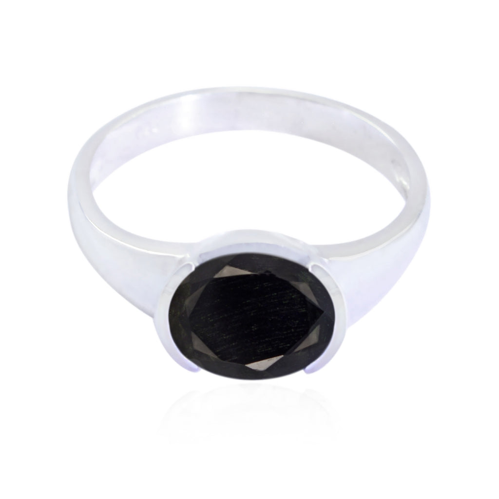 Black Onyx Solitaire Turkish 925 Sterling Silver Black Gemstone Dainty Modern Ring Jewelry
