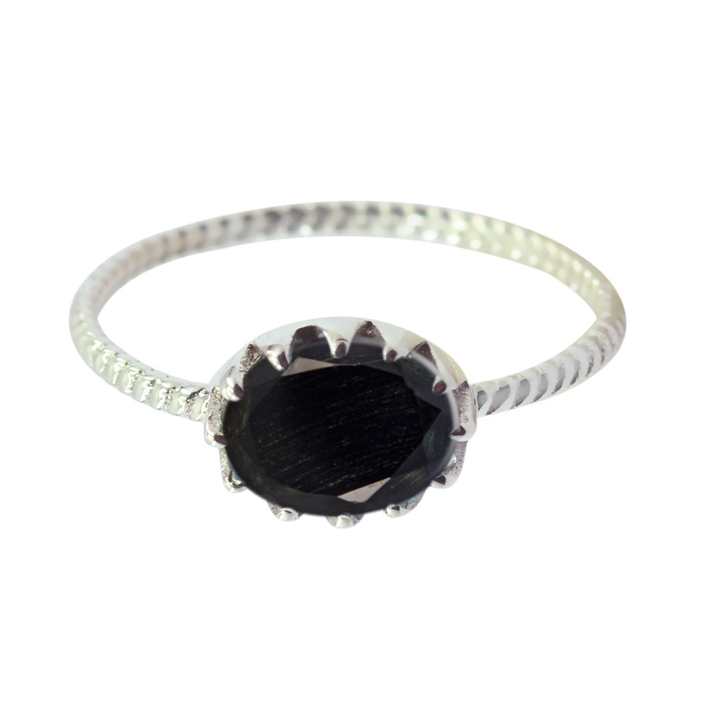 Black Onyx Solitaire Japanese 92.5 Silver Black Gemstone Minimalist Twist Ring Jewellery