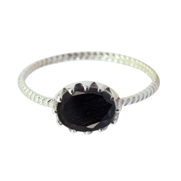 Black Onyx Solitaire Japanese 92.5 Silver Black Gemstone Minimalist Twist Ring Jewellery