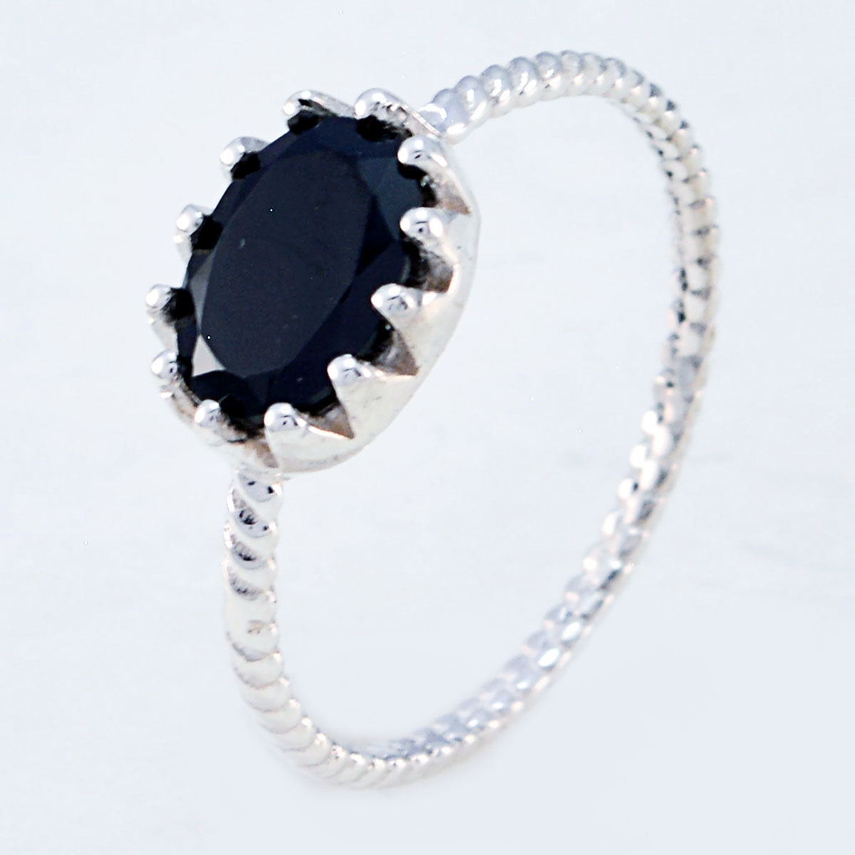 Zwarte Onyx Solitaire Japans 92,5 Zilver Zwarte Edelsteen Minimalistische Twist Ring Sieraden Secundaire afbeelding