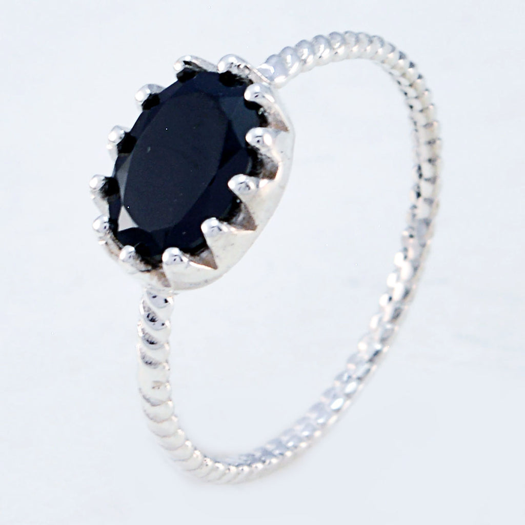 Black Onyx Solitaire Japanese 92.5 Silver Black Gemstone Minimalist Twist Ring Jewellery
