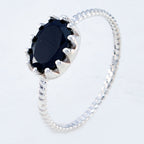 Black Onyx Solitaire Japanese 92.5 Silver Black Gemstone Minimalist Twist Ring Jewellery