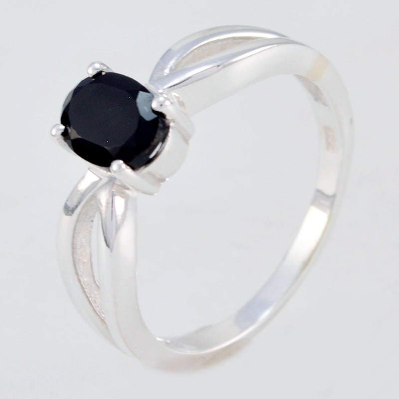 Black Onyx Solitaire Japanese 925 Silver Black Gems Delicate Fairytale Ring Jewelry