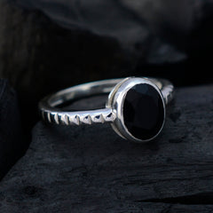Black Onyx Solitaire Korean 925 Sterling Silver Black Gems Dainty Abstract Ring Jewellery
