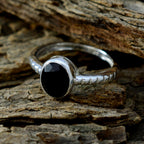 Black Onyx Solitaire Korean 925 Sterling Silver Black Gems Dainty Abstract Ring Jewellery