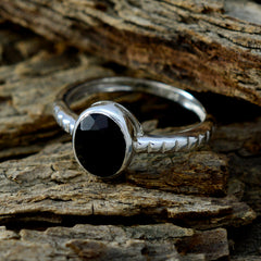 Black Onyx Solitaire Korean 925 Sterling Silver Black Gems Dainty Abstract Ring Jewellery