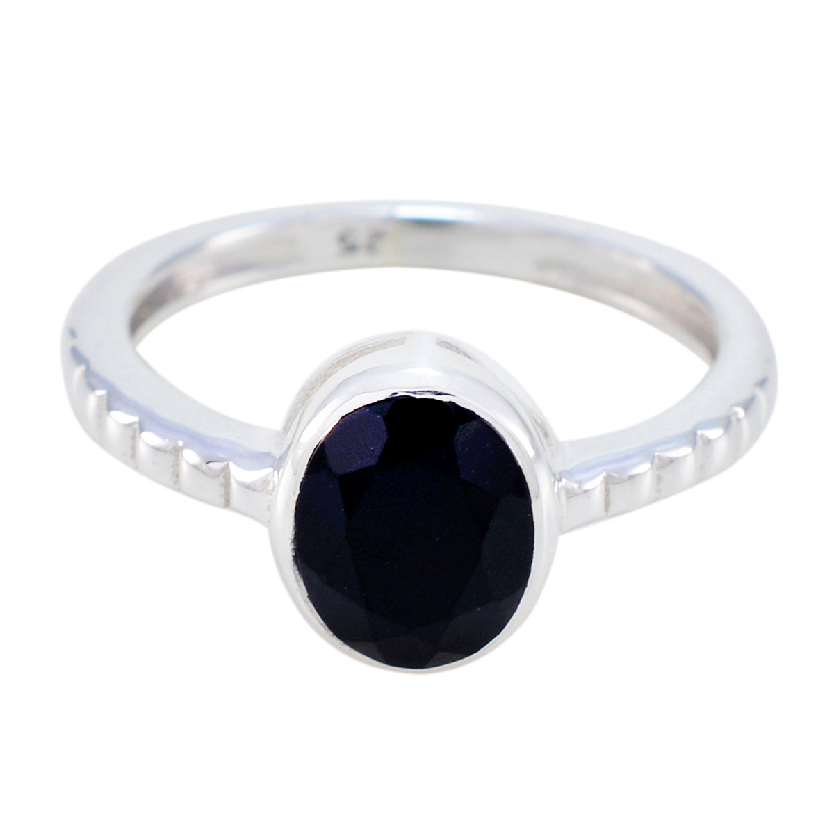 Black Onyx Solitaire Korean 925 Sterling Silver Black Gems Dainty Abstract Ring Jewellery