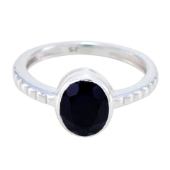 Black Onyx Solitaire Korean 925 Sterling Silver Black Gems Dainty Abstract Ring Jewellery