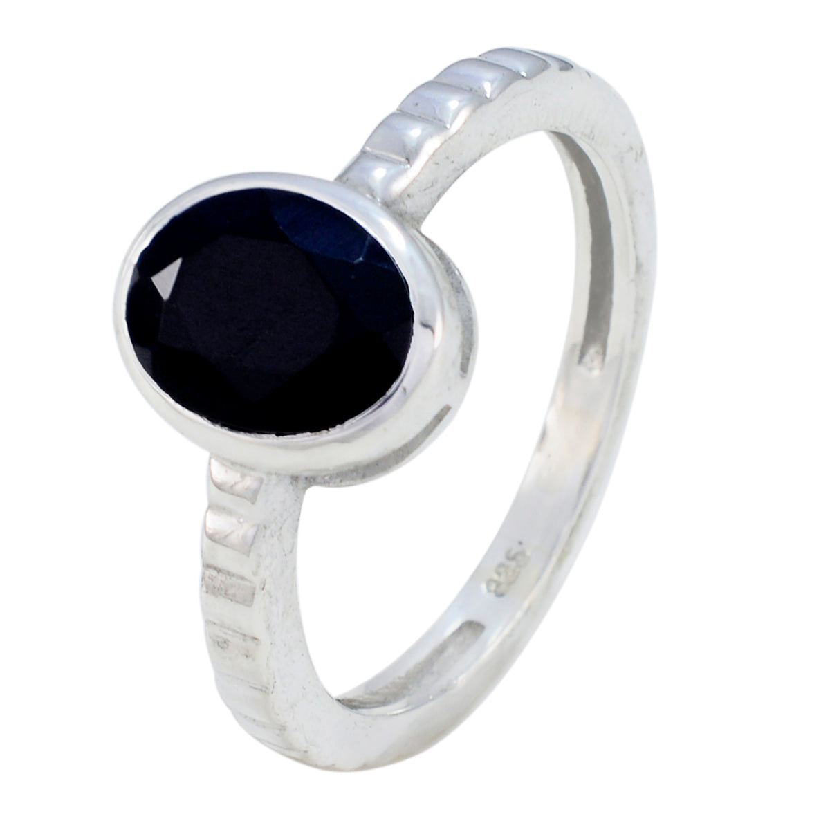 Anillo solitario de ónix negro, plata de ley 925 coreana, gemas negras, delicado y abstracto. Imagen secundaria del producto