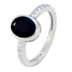 Black Onyx Solitaire Korean 925 Sterling Silver Black Gems Dainty Abstract Ring Jewellery