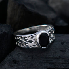 Black Onyx Solitaire Middle Eastern Sterling Silver Black Gemstones Whisper thin Filigree Ring Jewellery