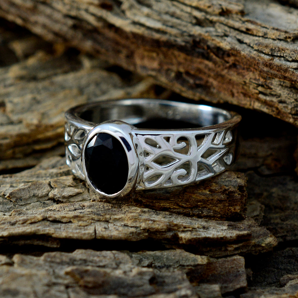Black Onyx Solitaire Middle Eastern Sterling Silver Black Gemstones Whisper thin Filigree Ring Jewellery